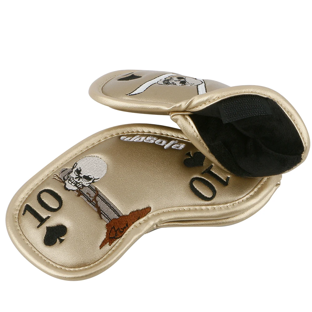 New Arrival PU Leather Cool Fashion Design Gold Color Embroidery Golf Iron Headcover 9 Pcs/Set Golf Club Headcover