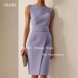 OLOEY Elegant Purple Straight Formal Evening Dress Sleeveless Knee Length Wedding Party Dress Boat Neck Prom Dress Customized