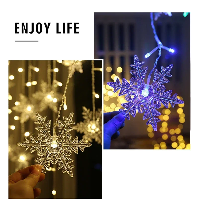 Christmas Snowflakes LED String Lights Flashing Fairy Curtain Lights Waterproof For Holiday Party 2024 New Year Xmas Decoration