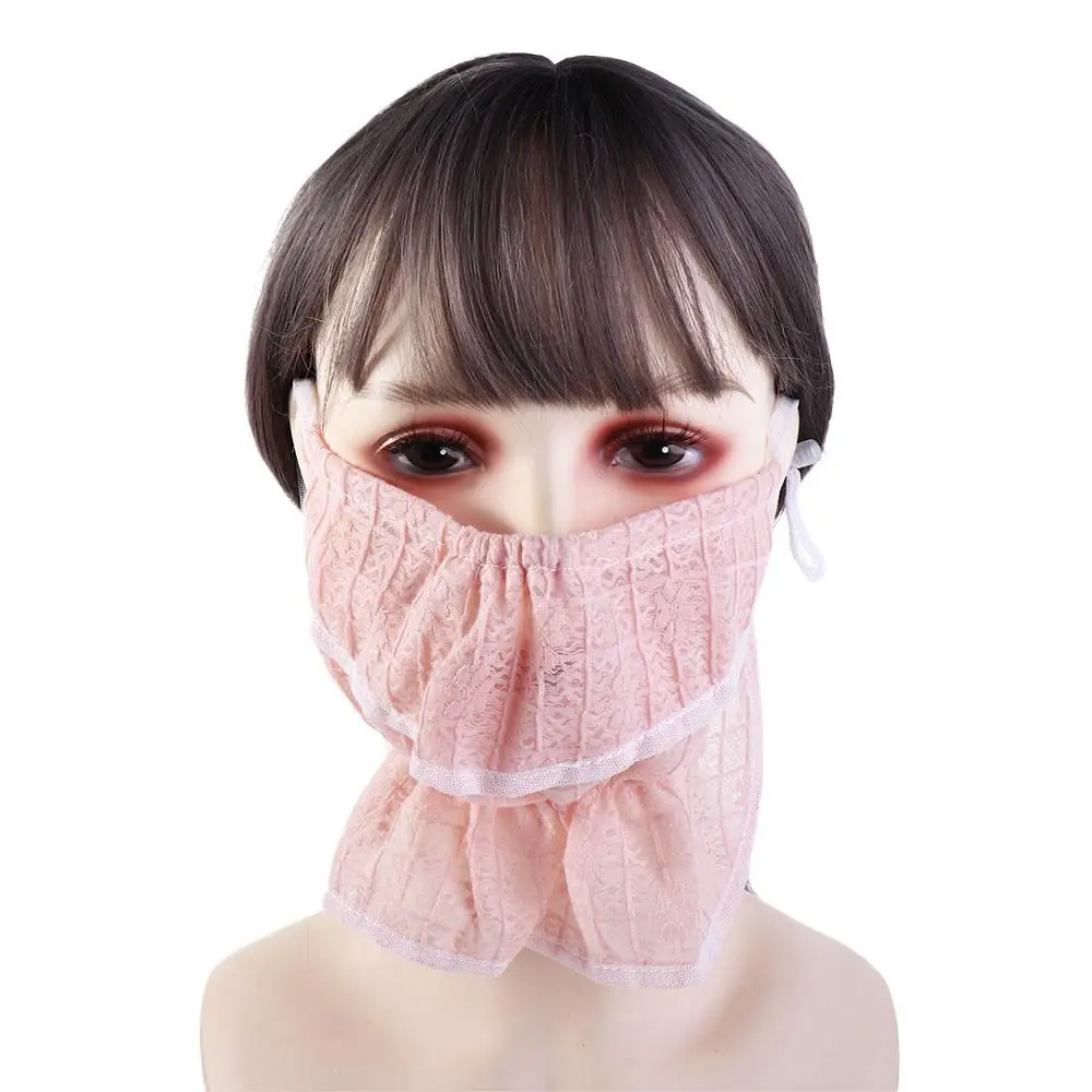 Summer Sun UV Protection Outdoor Lace Silk Scarf Neck Protection Anti-uv Face Cover Face Scarf Sunscreen Mask Sunscreen Veil