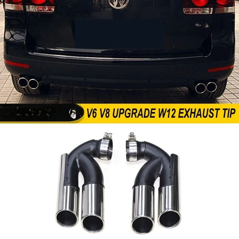 hhmQuad Exhaust Tip For Volkswagen Touareg V6 V8 Upgrade W12 Stainless Steel Exhaust System Car Exhaust Pipe Muffler Tip Tailpip