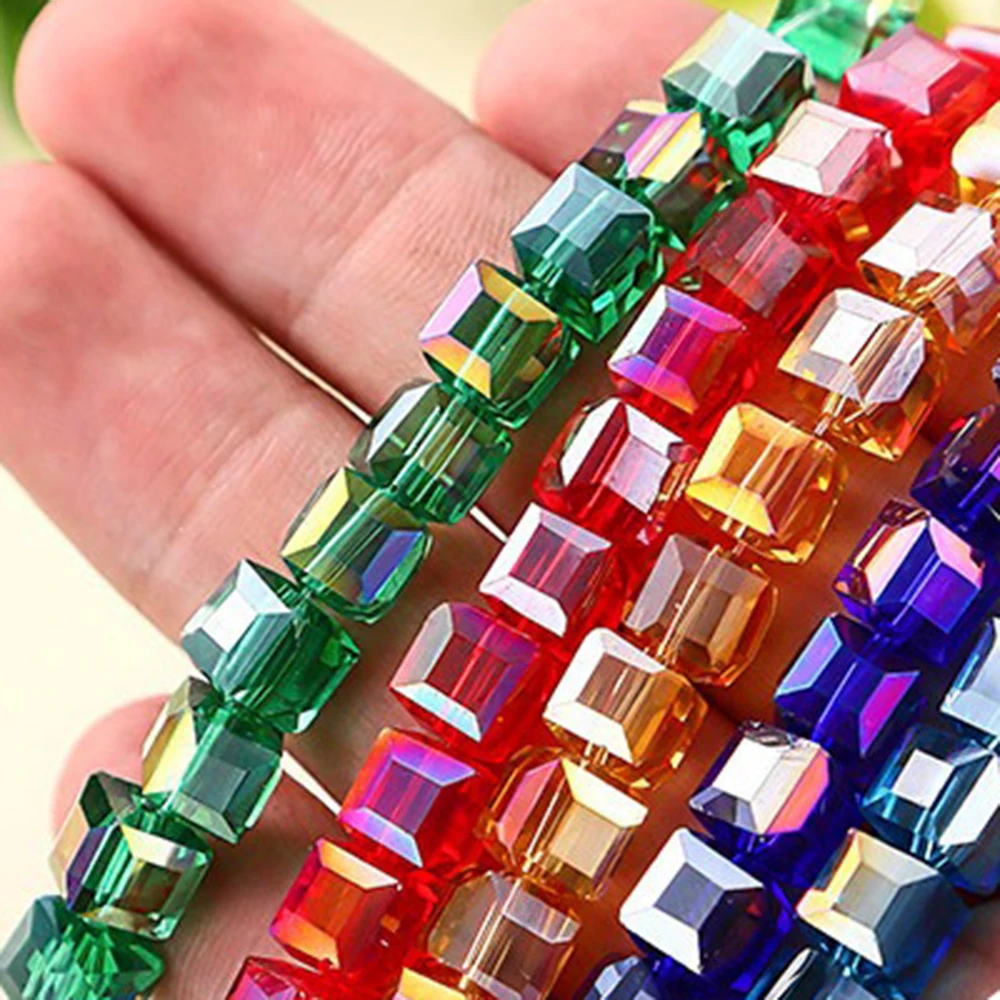 

4mm 6mm 8mm 1Strand Shining Cube Glass Loose Bead Crystal Cube Beads Jewelry DIY Making Spacer Bead