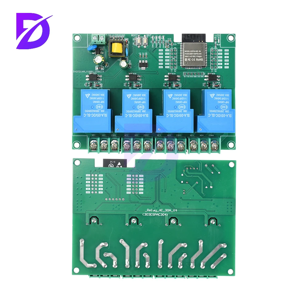 Módulo de relé de 4 vías AC 220V 30A WIFI BT Módulo Esp32E integrado compatible con desarrollo secundario
