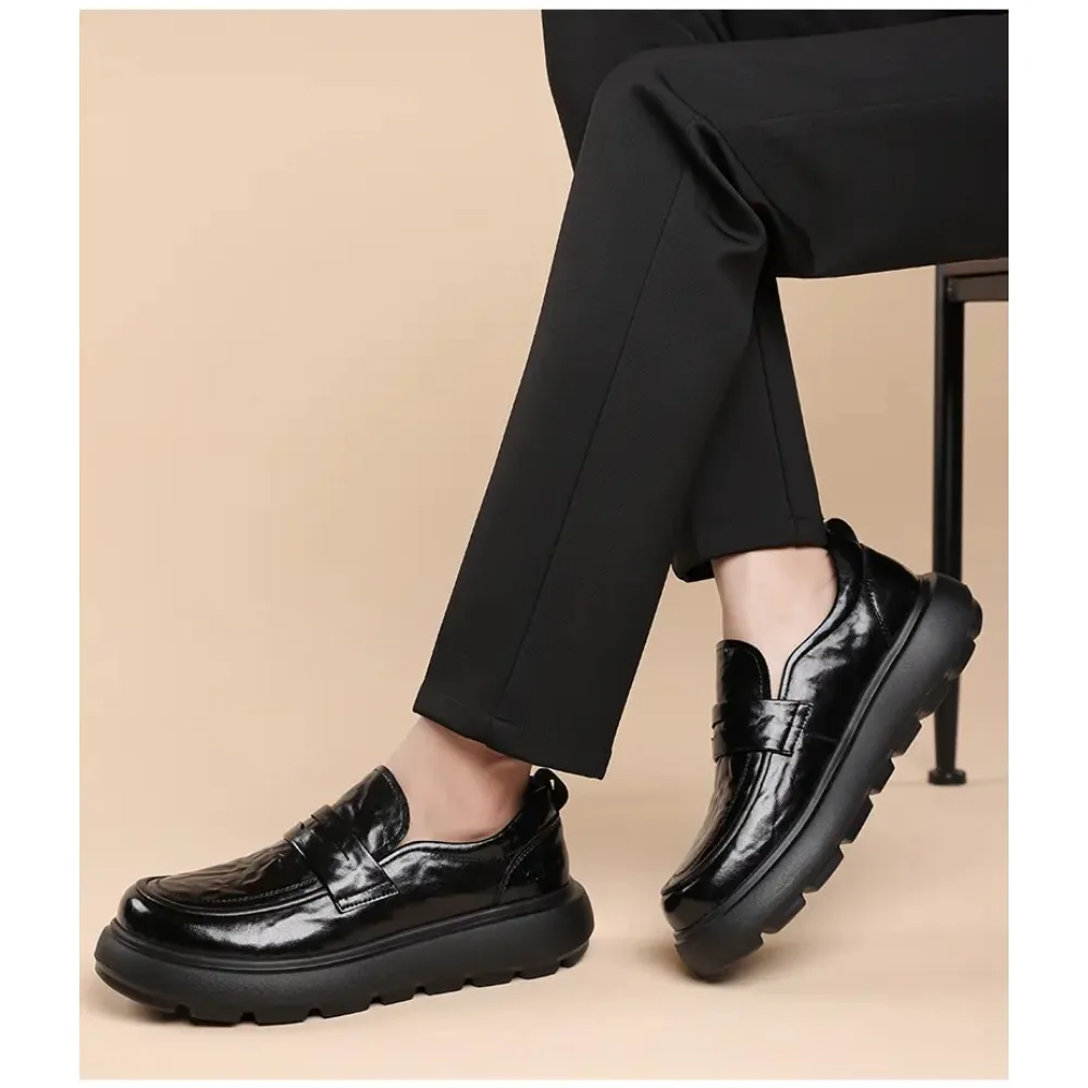 Vestido de boda informal de negocios para hombre, zapatos de cuero genuino, zapatos de plataforma sin cordones, mocasines negros y marrones, calzado transpirable para caballero