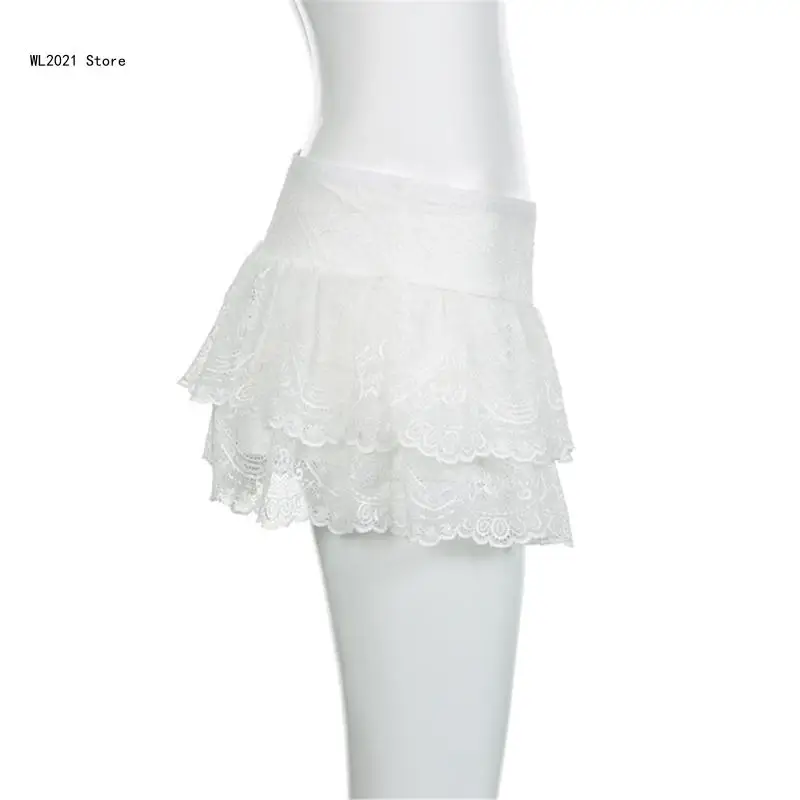 Sexy and Cute White Mini Skirt High Waist Ruffle Lace Patchwork Korean Fashion Inspired Short Dress