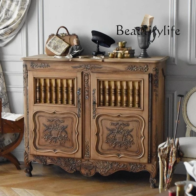 

French retro storage, side cabinet, antique style, all solid wood storage, designer high-end fashion