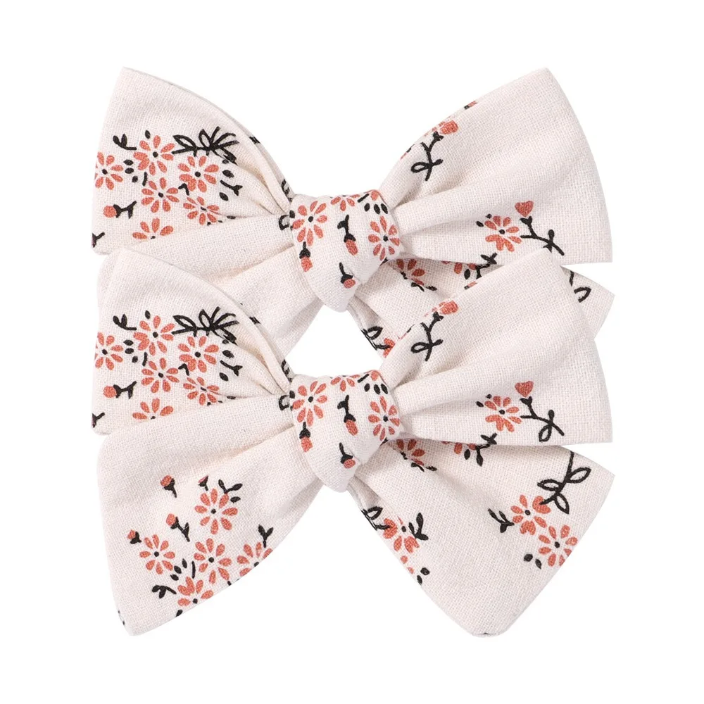 Baby Hair Clips for Girls Embroid Cotton Bows Hairpin Floral Print Kids Hairgrips Cute Barrettes Children Hair Accessories