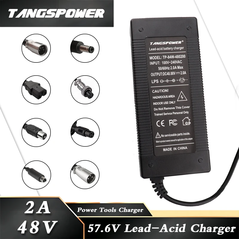 48V 2A Lead Acid Battery Charger 57.6V 2A Charging Lead-acid Battery Pack Charger Power Tool Charger Fast Charging