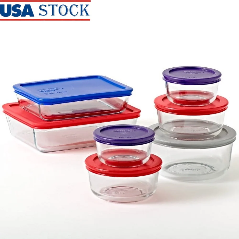 

14 Piece Glass Bakeware Set with Lids Stackable Airtight Food Storage Containers Microwave Freezer Dishwasher Safe BPA Free
