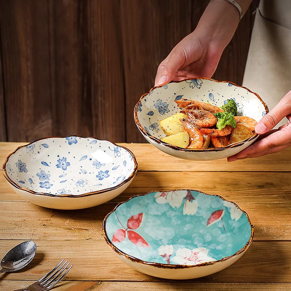 

2PCS Japanese Ceramic Deep Round Dish Dinner Pasta Plate Family Salad Fruit Plate Tableware Plate Microwave Safe