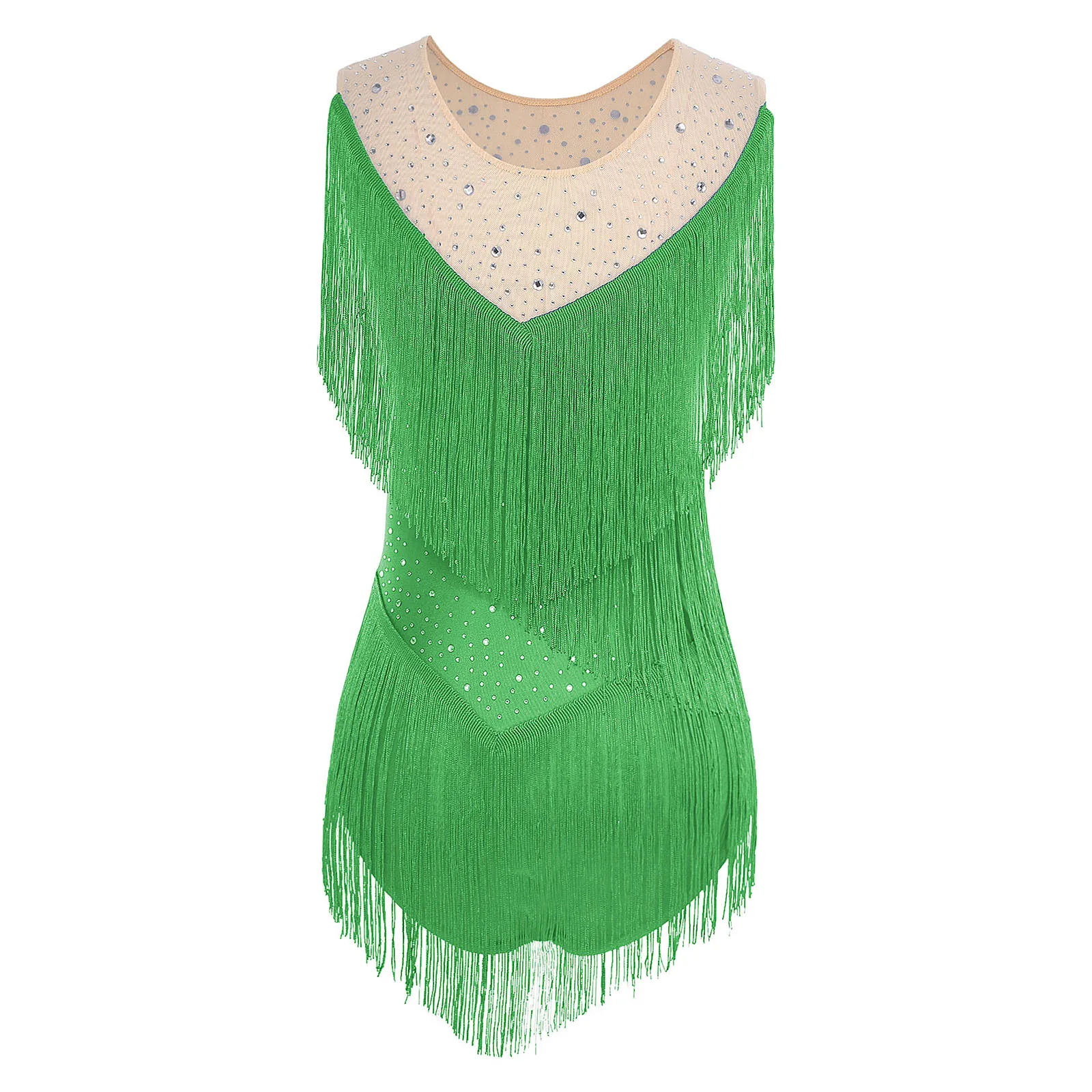 Womens Girls Sequin Modern Hip Hop Jazz Dance Performance Costume Leotard Dress Sparkling Tassels Samba Salsa Latin Dancewear