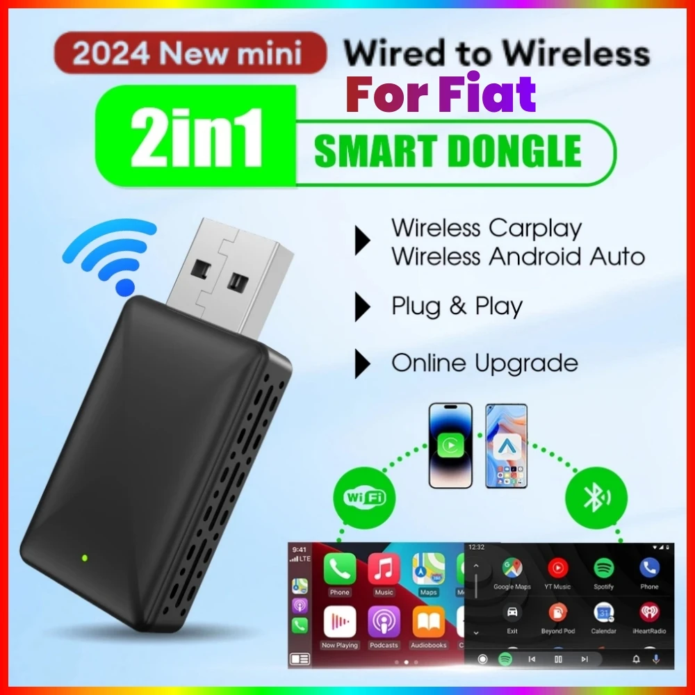 2024 Nowy bezprzewodowy adapter Carplay Android Auto Bezprzewodowe szybkie połączenie WiFi Smart Dongle 2w1 dla Fiat 500 New500 500X Argo Panda