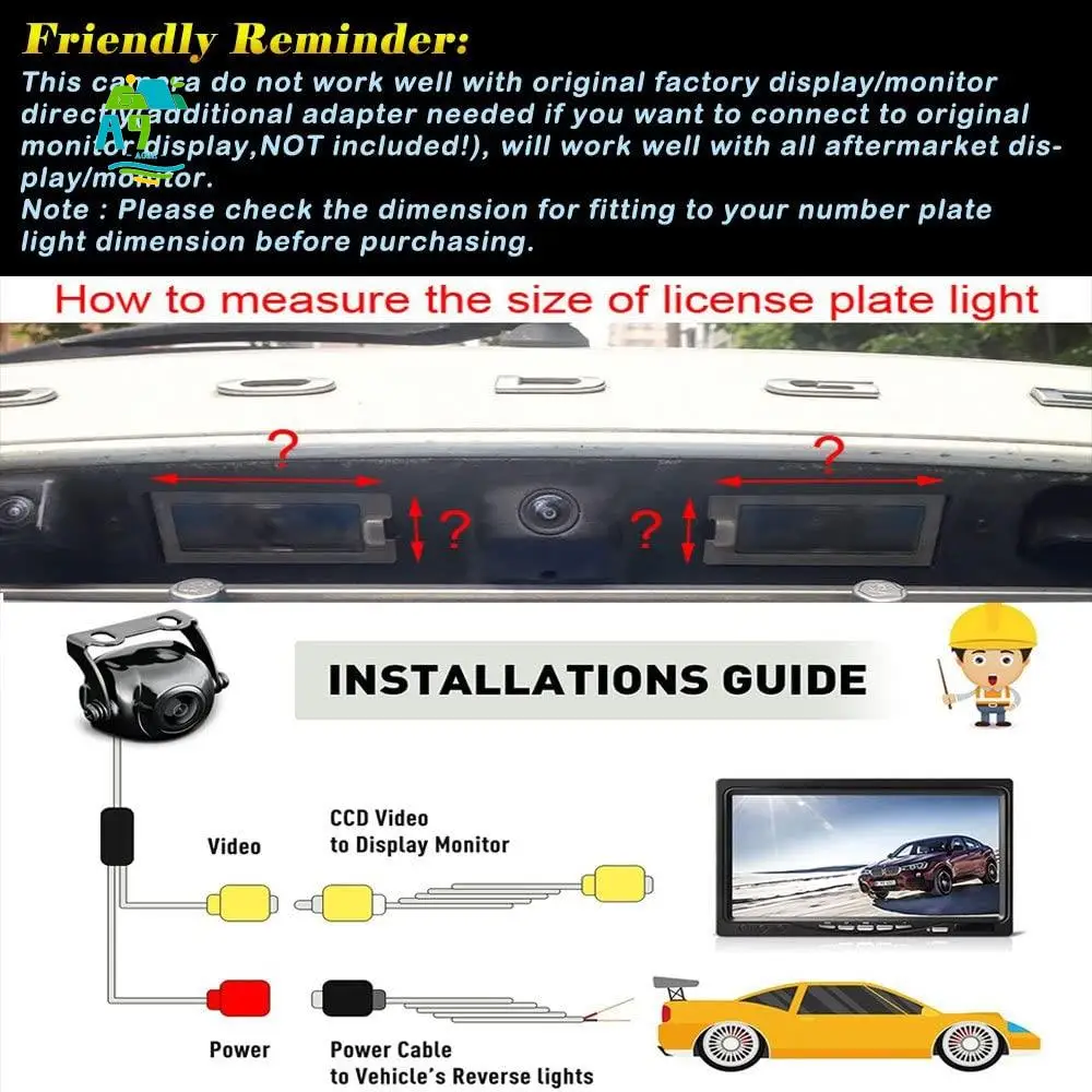 A09E-Car HD CCD Auto Car Reverse Rear View Camera License Plate Waterproof Parking For Ford Transit For Ford Connect