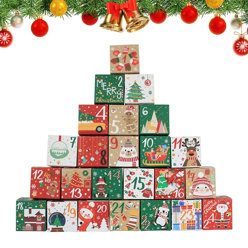 

24pcs Christmas Empty Advent Calendar Kids Boxes Christmas Countdown to Xmas Gift Candy Boxes New Year 2025 Christmas Decoration