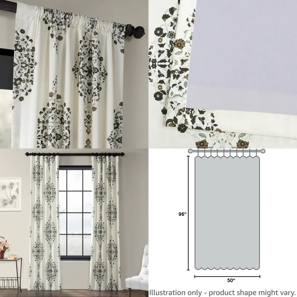 

Luxury 96 Floral Damask Cotton Curtain Panel - Room Darkening for Bedroom & Living Room, 50x96, Cocoa Floral Design