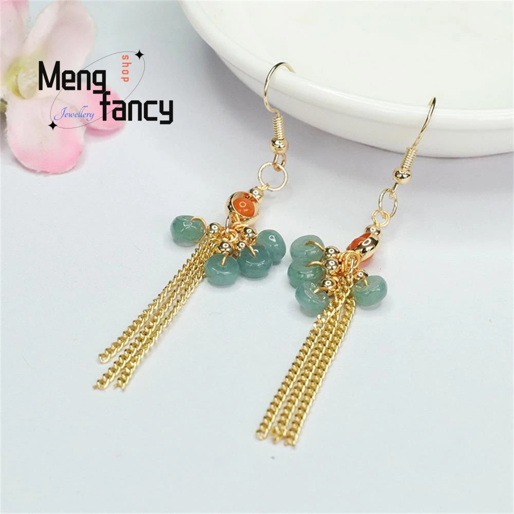 

Natural Jadeite Blue Water Abacus Beads Tassel Earwires Exquisite Elegant Simple High-grade Luxury Quality Jewelry Holiday Gifts