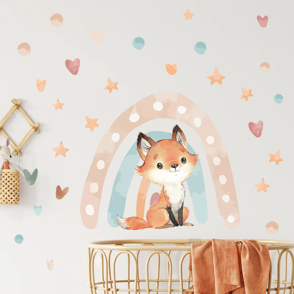 Cartoon rainbow cute little fox self-adhesive wall stickers children's room kindergarten classroom decoration paper stickers