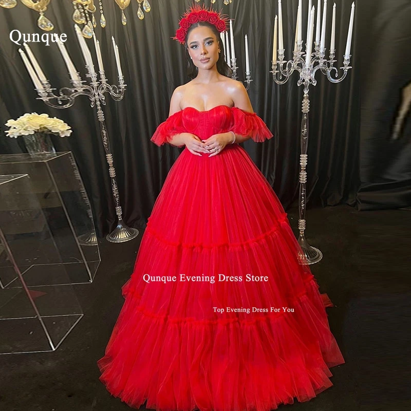 

Qunque Red Tulle Ball Gown Quinceanera Dress Vestidos De 15 Anos Sweet 16 Dress Masquerade Customized Princess Birthday Gowns