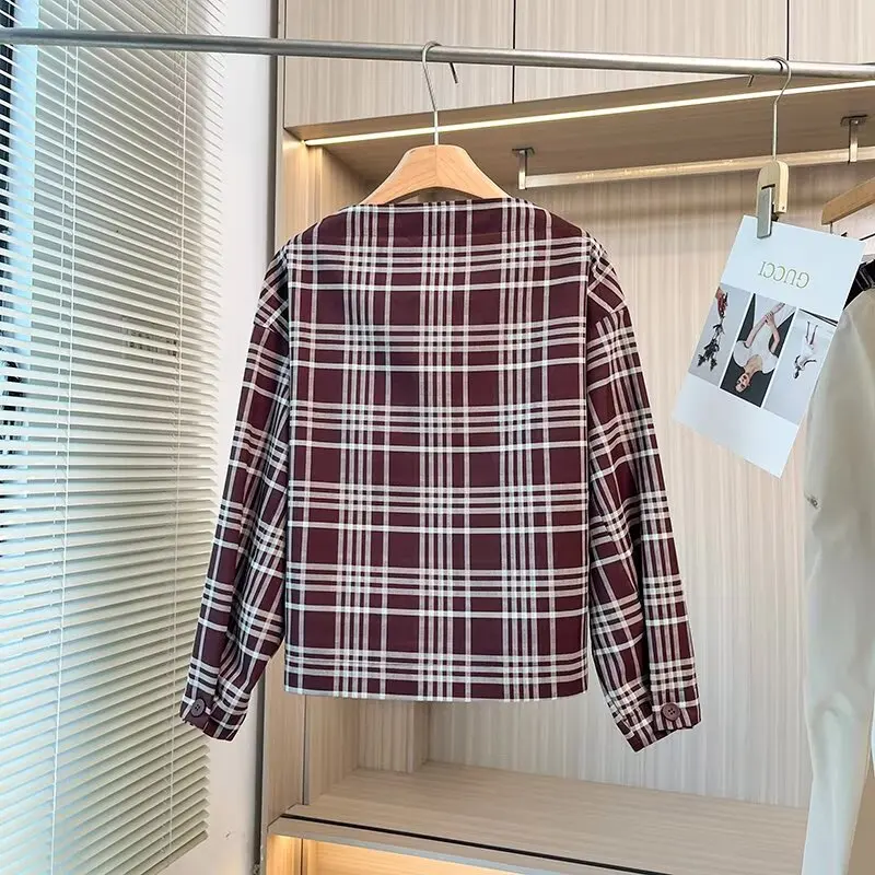 Maxdutti French Country Style Red Plaid Shirt Japanese Minimalist Loose Shirt Summer Checked Blouse Tops For Women