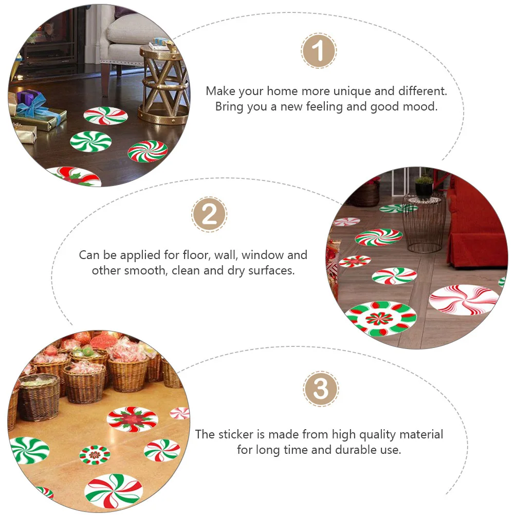 

10Pcs Peppermint Xmas Floor Sticker Waterproof Wall Decal for Door Window Smooth Surface Christmas Decorative Removable Decal