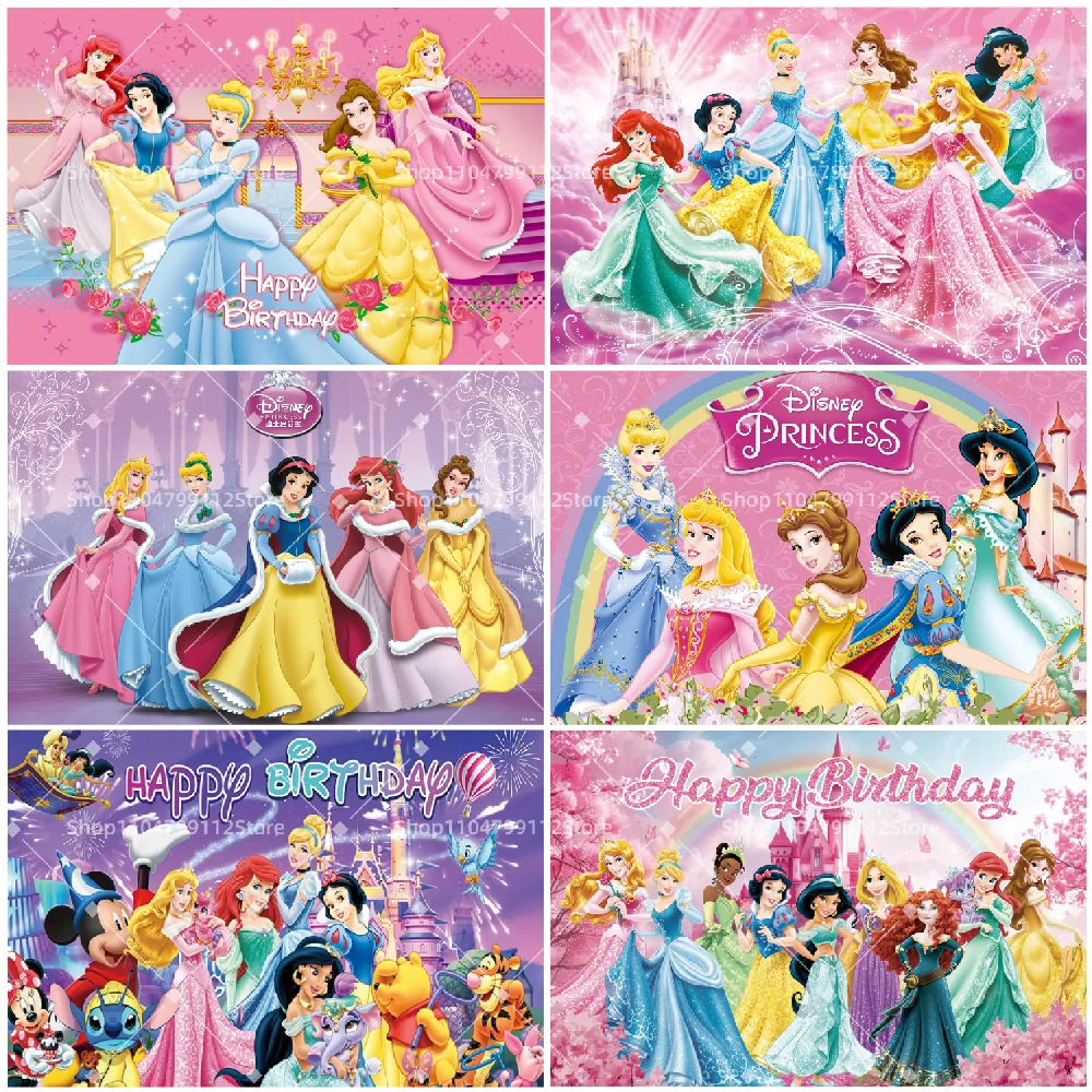 

Disney Princess Girl 1st Birthday Backdrop Snow White Elsa Belle Princess Fary Tale Banner Decor Kid Baby Baptism Party Supplies