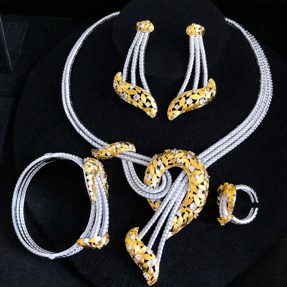 GODKI Luxury FLower Floral 4PCS DUBAI Jewelry Sets For Women Wedding Cubic Zircon Crystal CZ Indian African Bridal Jewelry Sets