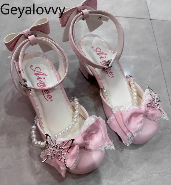 Dulces y lindos sandalias Mary Jane para mujer punta redonda 2025 japoneses nuevos estilo dulce Lolita Bowknot primavera otoño zapatos de mujer