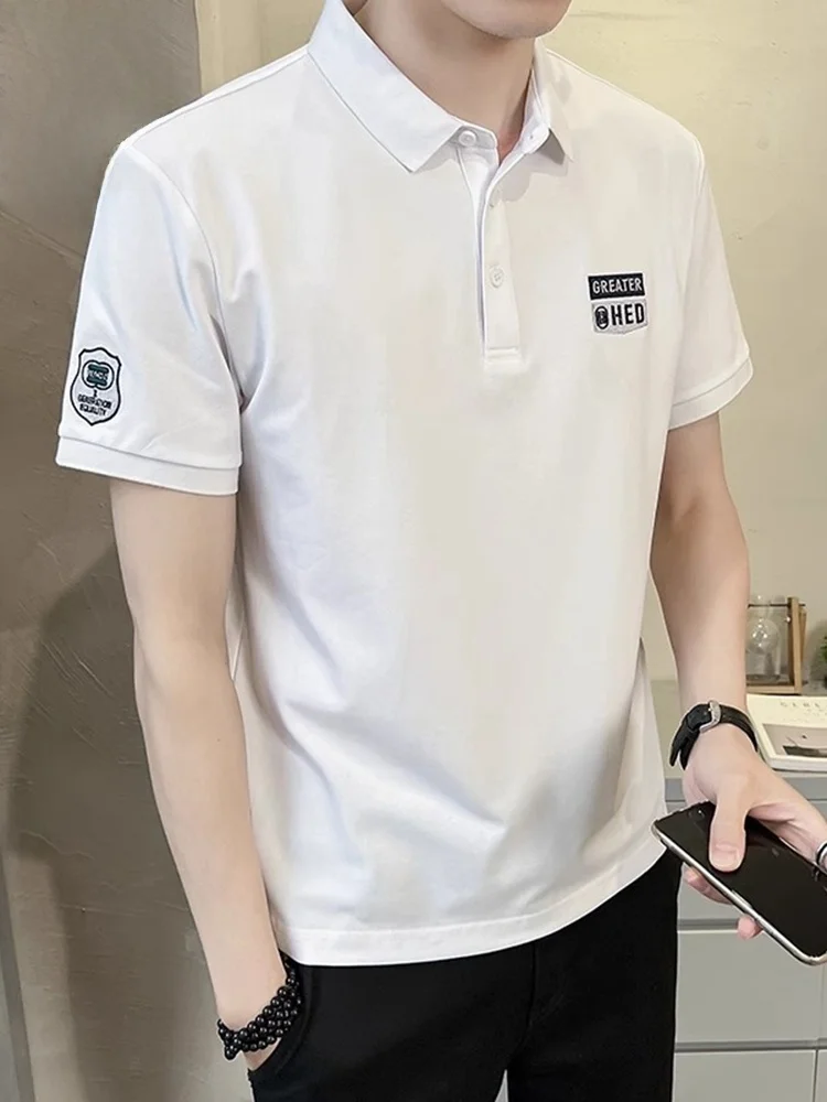 

Men's ort Sve irt White Embroidered T-irt American Sle Summer Faion Casual Loose Fit Cotton Blend