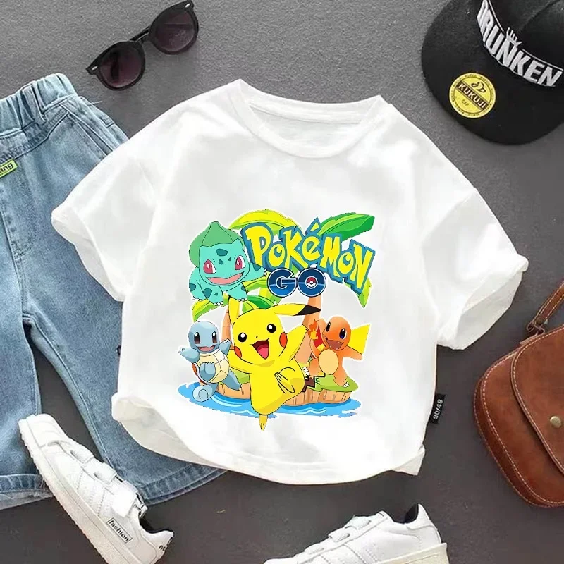 Футболка-с-изображением-покемонов-кавайная-одежда-с-мультяшными-персонажами-Пикачу-и-Иви-простые-черно-белые-топы-для-мальчиков-и-девочек-впитывающая-влагу-дышащая-одежда-подарок