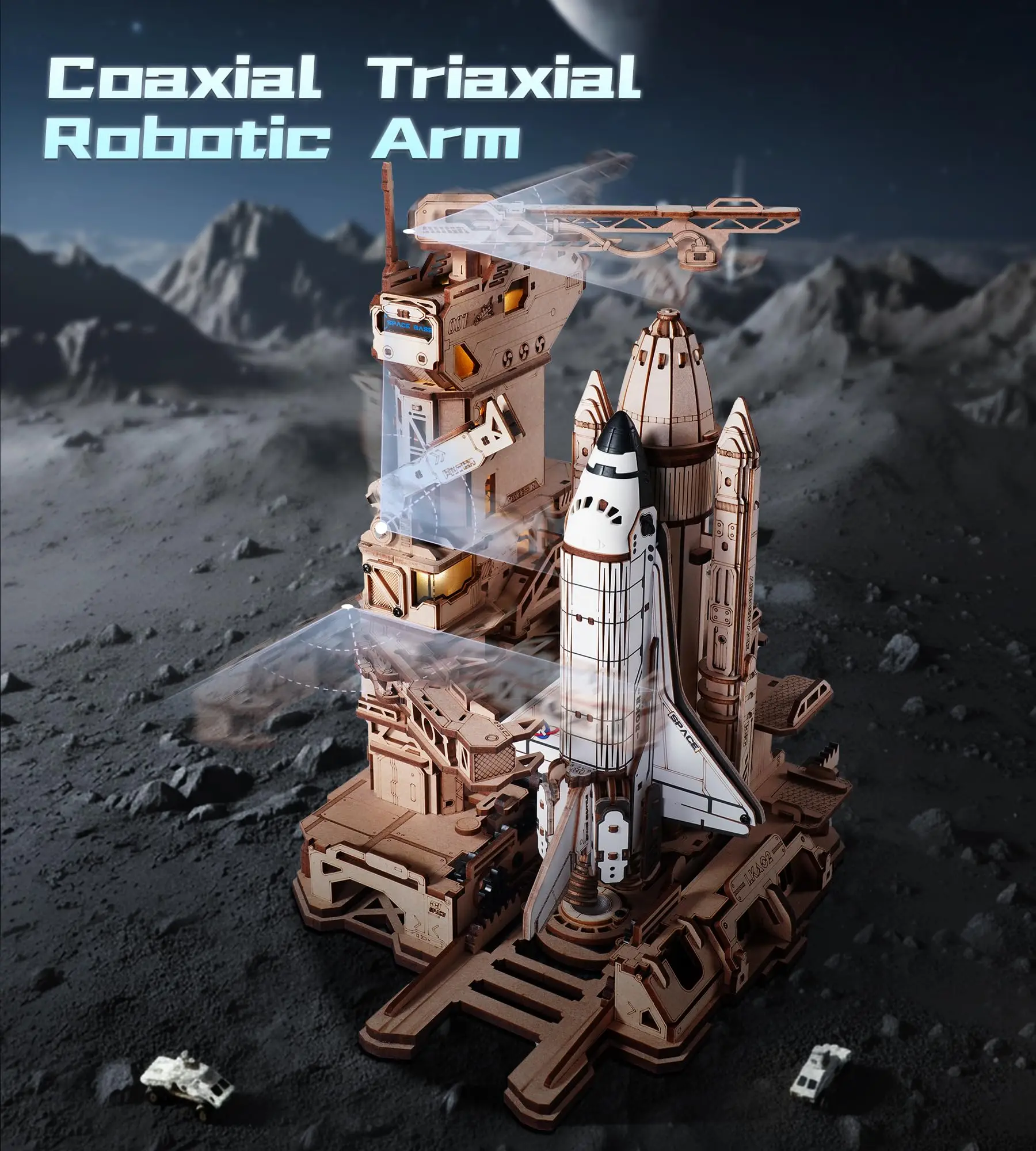 ROKR スペースシャトル 3D木製パズル 動く発射台 LED付き