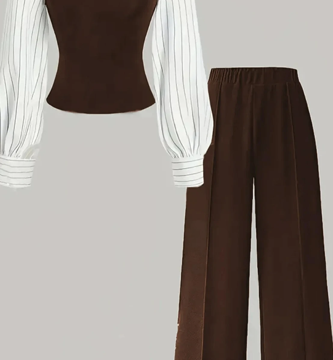 Autumn Stripe Casual Set Small Size Lazy Style Polyester Fiber Skirt And Top Set Elegant And Proper Little Set