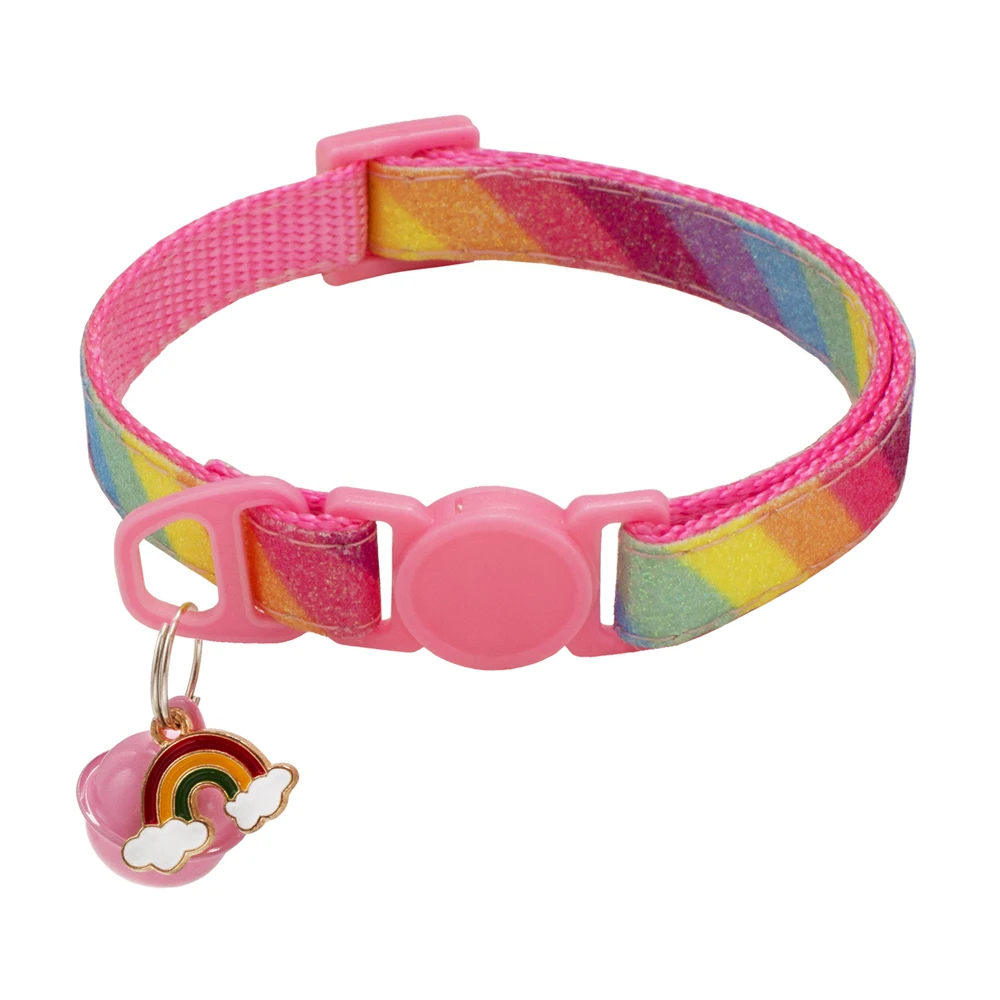 Cute Rainbow Dog Collar for Cat Safety Pet Dog Adjustable Neck Strap with Bell Chihuahua Kitten Puppy Dog Collar Pet Accessories