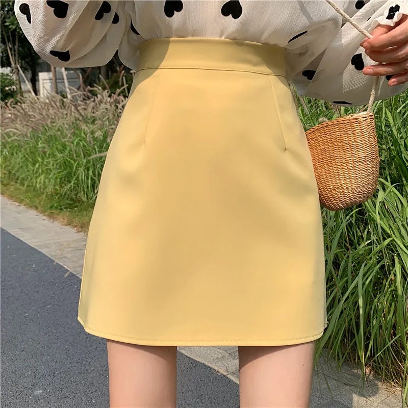 Zomerwandeling A-lijn rok met hoge taille Dames Sle Student-entivatie Bla-kleur Veelzijdige en afslankrok