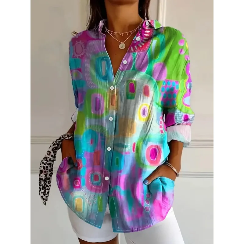 

New Spring/Summer Women's Wear Casual Long Sleeve Shirt Urban Street Fashion V-neck Button Shirt