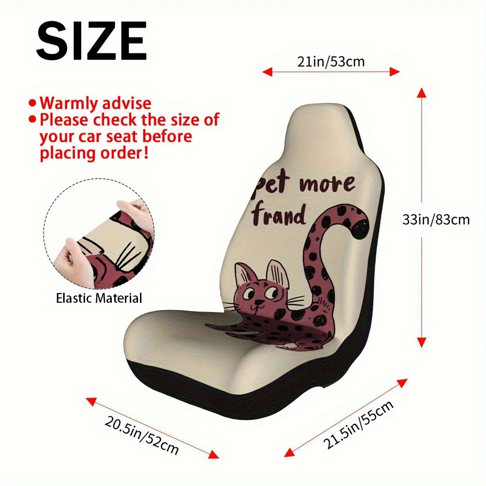 Set Of 2, Car Seat Covers Featuring Spotted Cat Illustrations – Universally Compatible, Complete Set Suitable For Most Vehicles,