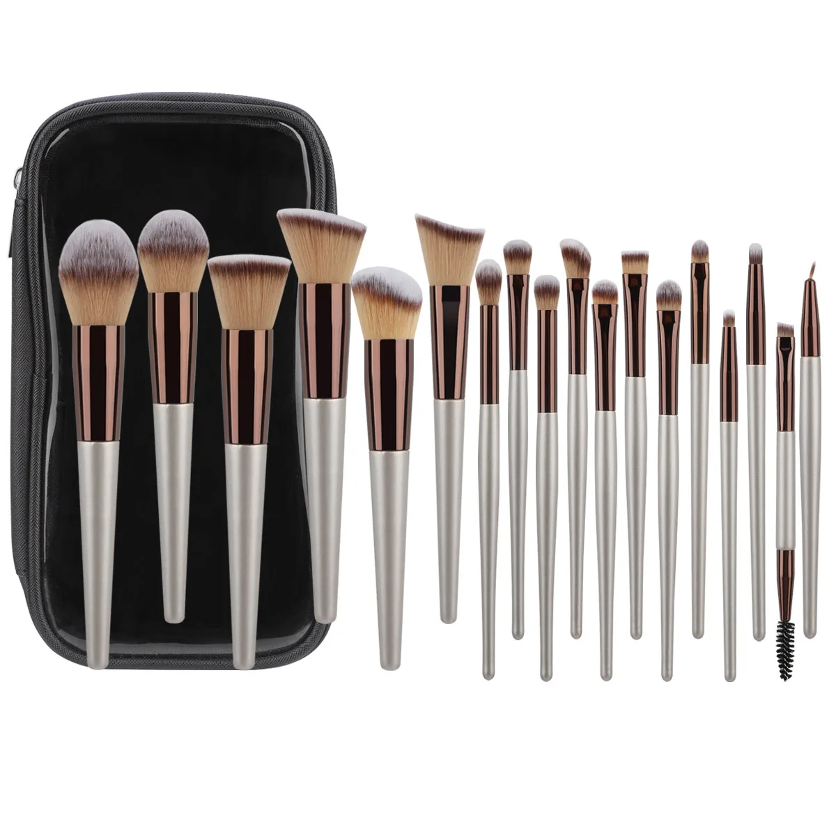 18-Piece Makeup Brush Set in Champagne Gold with Portable Brush Case Soft-Bristle Powder Brushes, Eye Shadow Brushes and Full Se