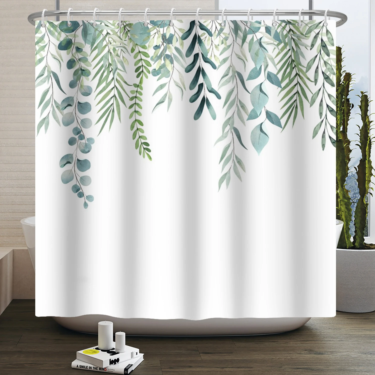 Watercolor Green Leaf Shower Curtain for Bathroom Vines Plant Nordic Minimalist Polyester Botanic Curtain for Home Hotel 180x240