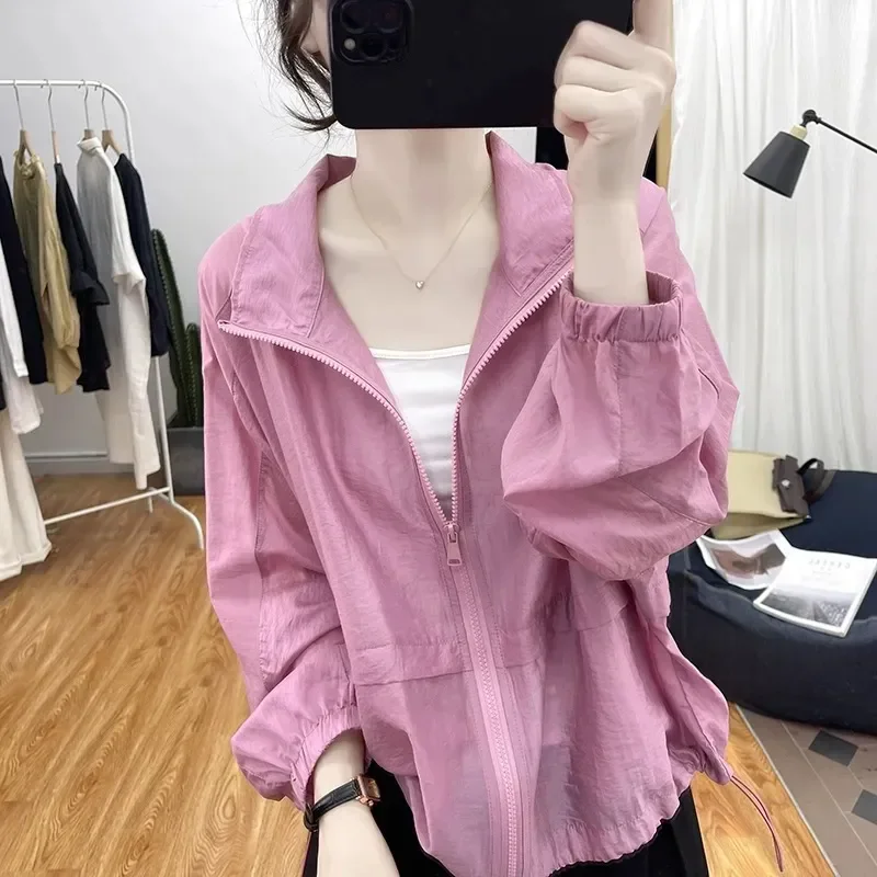

ummer Thin Hooded Sun Protection Clothes Women 2025 New Korean Fashion Breathable UV Proof Jacket Female Loose Outerwear T1058