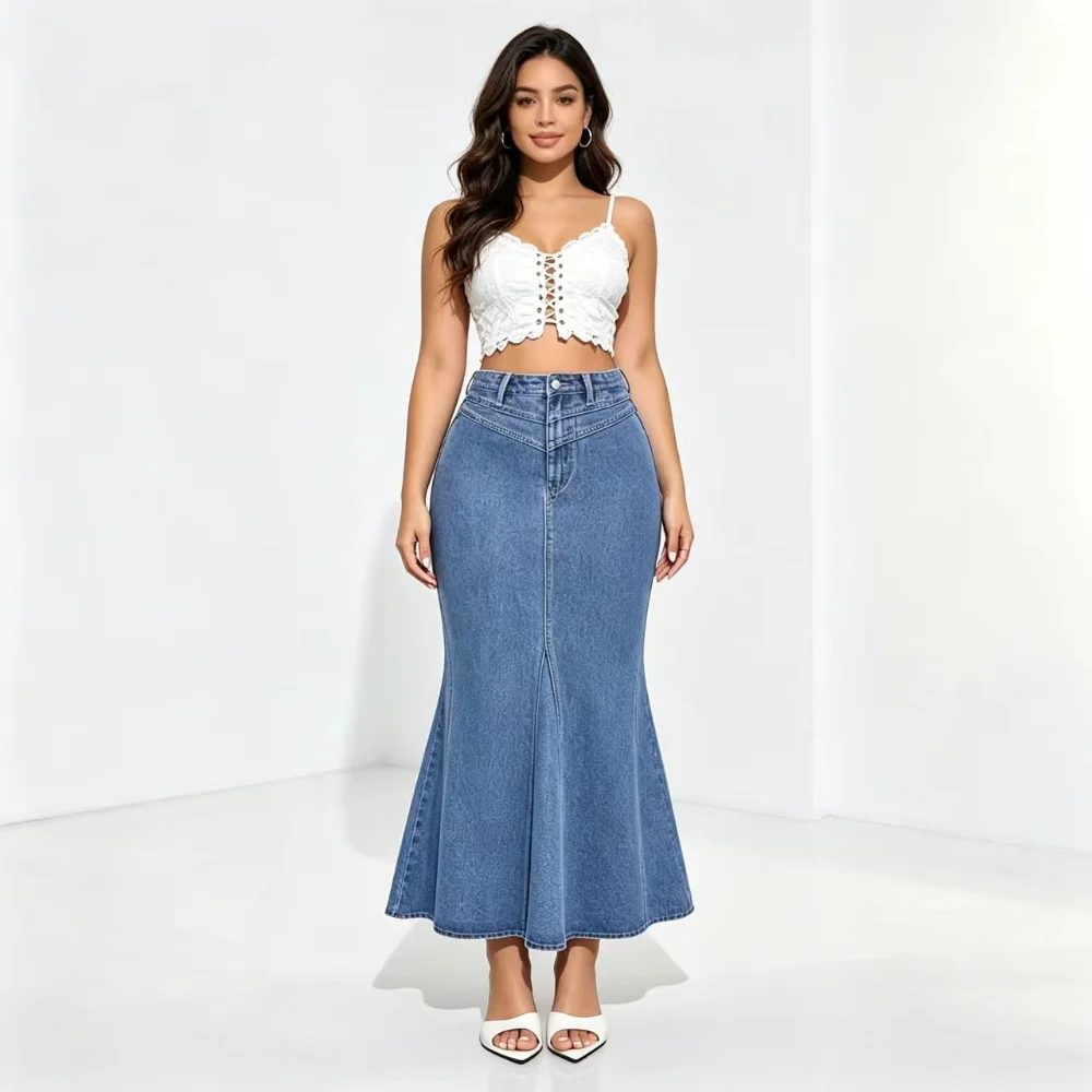 Women's New Fashion Joker High Waist Denim Skirt Joker Style Everyday Casual Denim Skirt. view 4