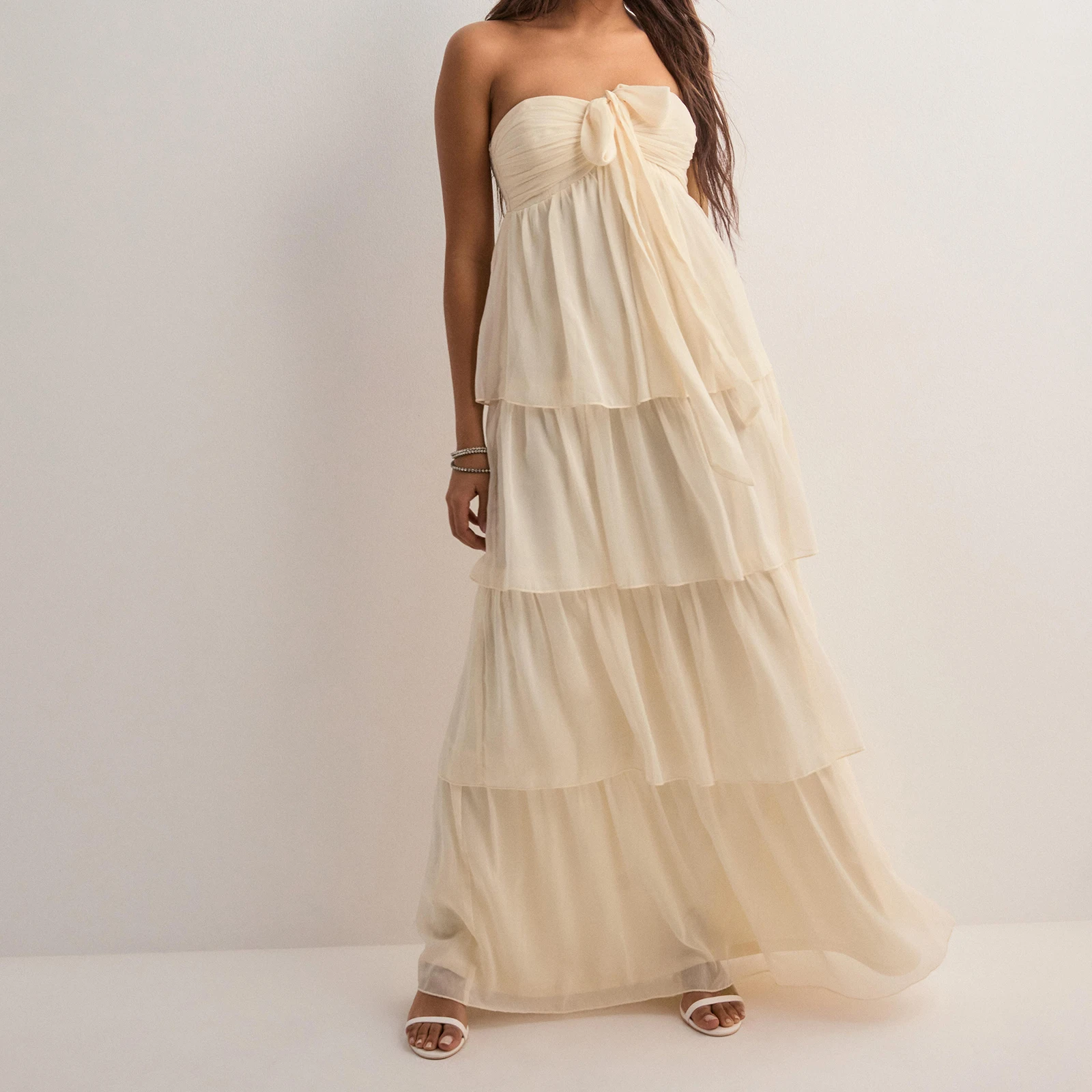 2025 feminino elegante sem alças vestido longo sólido/flor moda sem mangas em camadas bainha tubo vestido de verão férias praia vestido