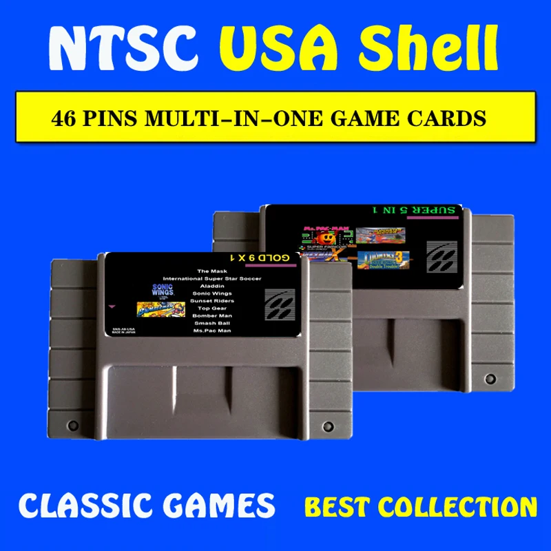 

High Quality 16 Bit 5 IN 1 / 6 IN 1 / 9 in 1 NTSC 46 PINS Big Gray Game Card For USA Version Game Player