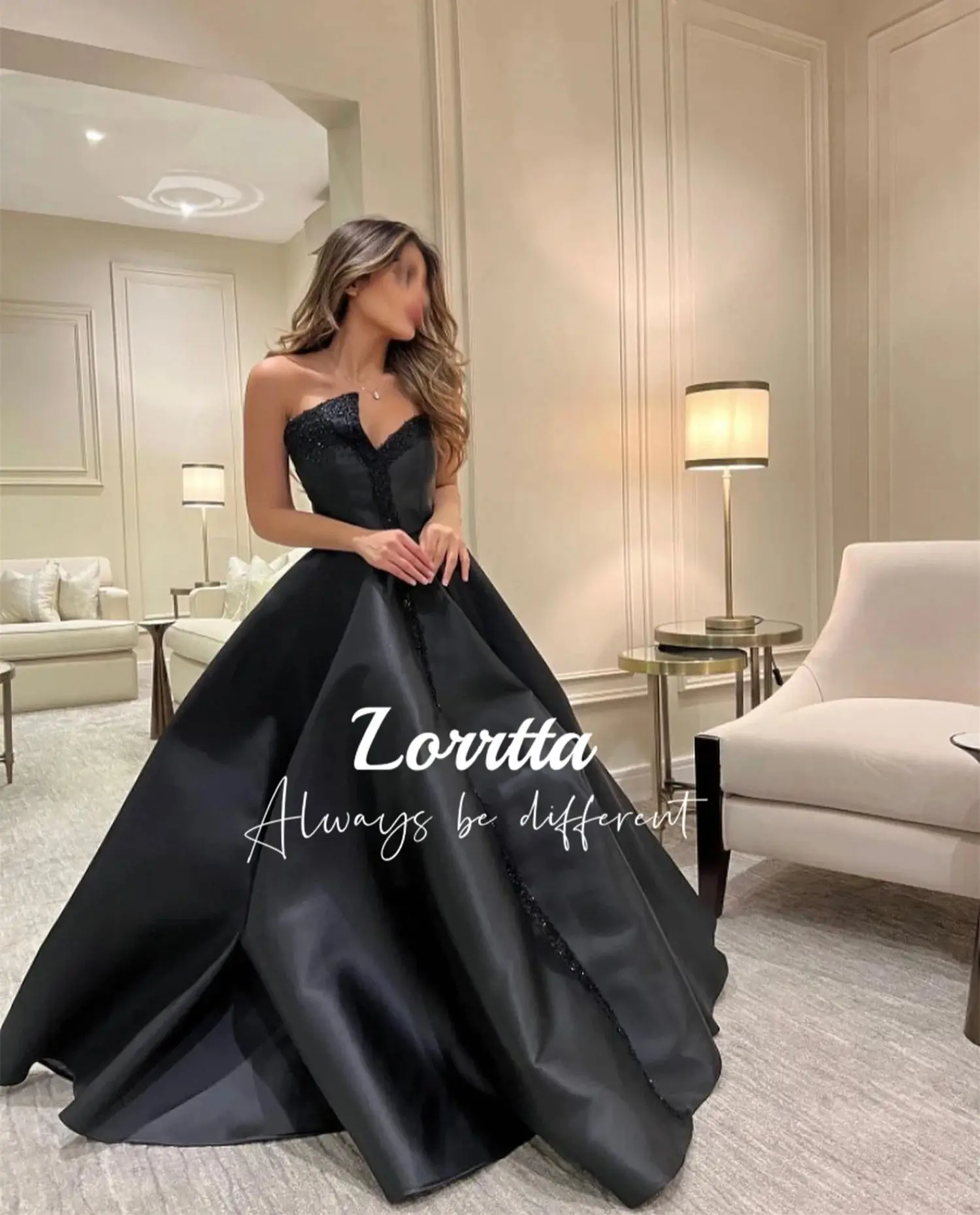 Lorrtta vestido de noche sin tirantes plisado con cuentas sin mangas, vestido de baile elegante, vestidos de fiesta de lujo para eventos especiales, vestido de Gala de satén