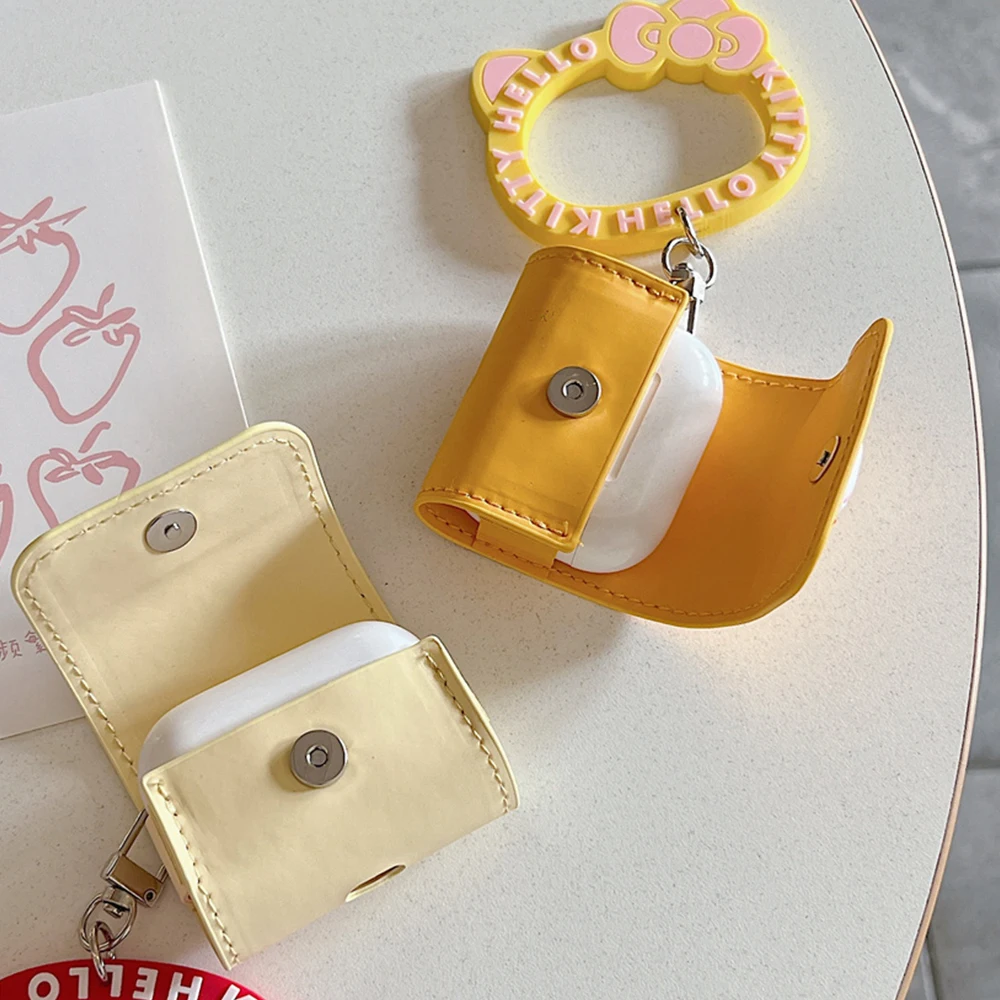 Leather Flip Earphone Protection Case For Airpods 4 3 Pro 2 1 Pro2 Cute Hanging Hello Kitty Pendant Wireless Headphone Cover