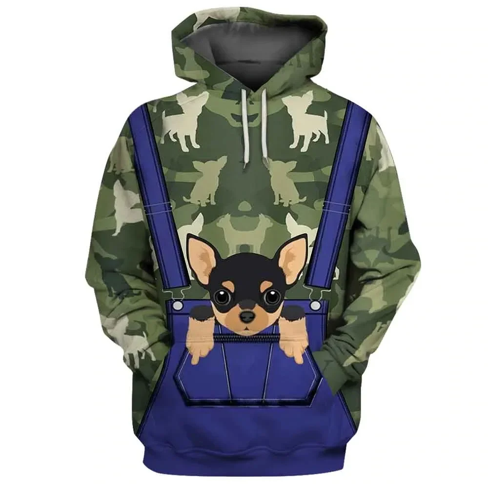 HX Fashion Animals Hoodies 3D Graphic Animals Overalls Dog Chihuahua Hoodie Casual Sweatshirts Harajuku Pocket  Streetwear