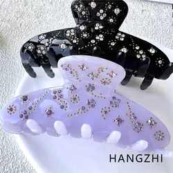 HANGZHI French Handmade Rhinestone Shark Hair Claw Elegant Purple Black Acetate Ponytail Hair Clip for Women Girls Headwear New