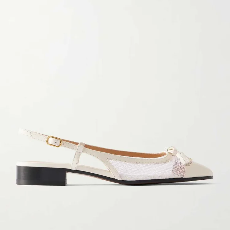 Summer White Cowhide Tassels Closed Toe Square Toe Arden Furtado Hollow Low Heel Mesh One Word Buckle Commute Sandals