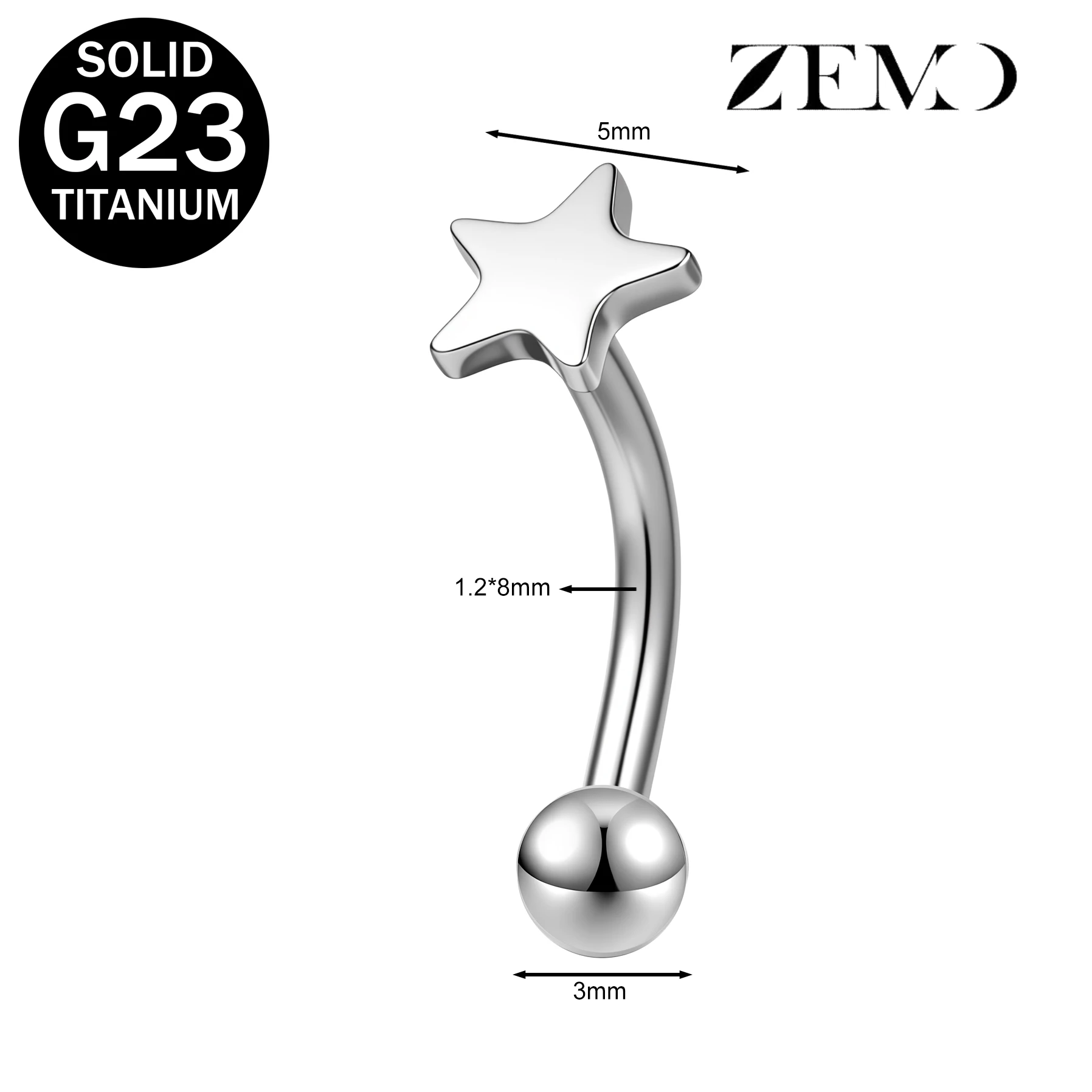 16G Titanium Eyebrow Ring with Star Zircon Earring