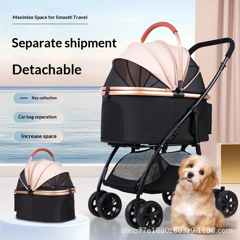 Metal Pet Stroller with Detachable Basket Foldable Design for Cats & Dogs Large Space Outdoor Use