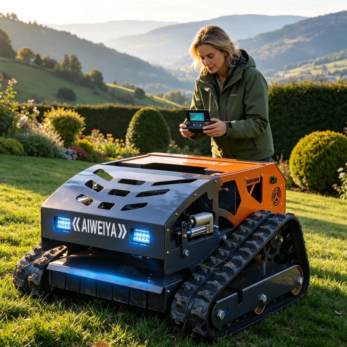 Customized Remote Control Lawn Mower for ridges of strawberry picking gardens, small flexible remote cutting machinery
