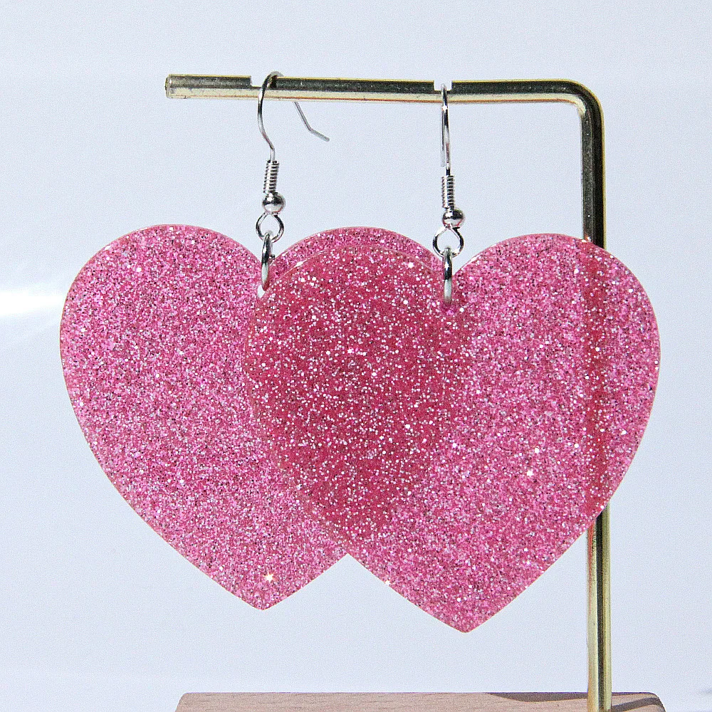 Pendientes acrílicos con forma de corazón para mujer, aretes con purpurina rosa, corazón, melocotón, romántico, regalo de joyería
